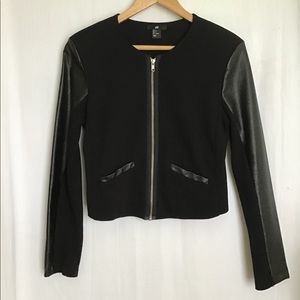 H&M black faux leather and cotton moto jacket S